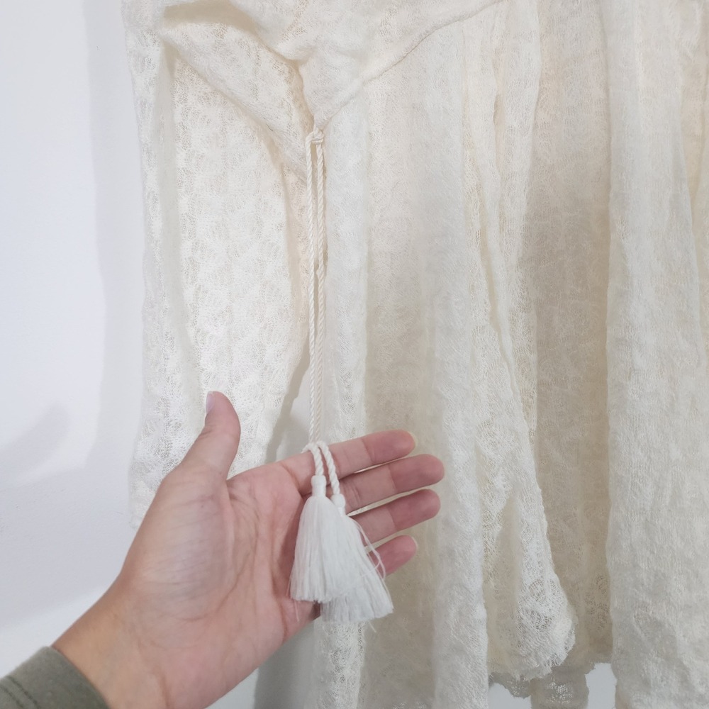 Free People Snug Bug Dress XS Ivory Lace Faux Wrap Tassel Boho ethereal fairy - Picture 5 of 10